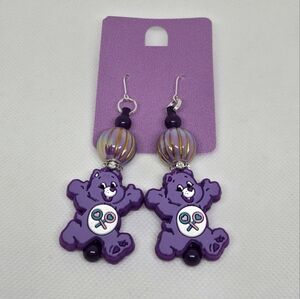 NWT Handcrafted Purple Cheerful Bear Silicone Beaded French Hook Earrings